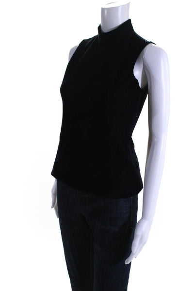 Theory Womens Back Zip Sleeveless Mixed Media Suede Top Navy Blue Size Petite