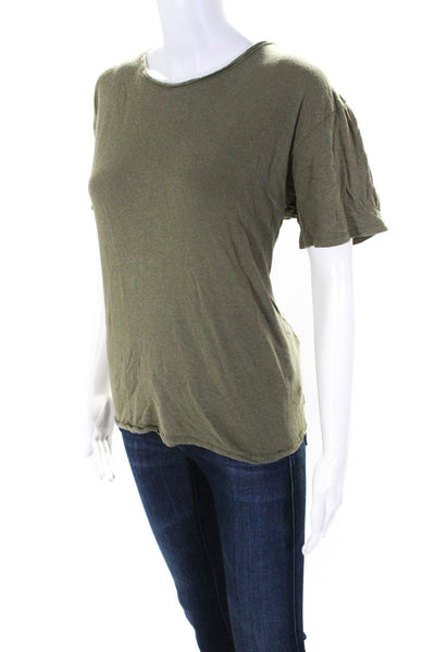 Rag & Bone Womens Linen Short Sleeve Round Neck Pullover T-Shirt Green Size L