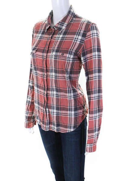 Paige Womens Cotton Plaid Print Buttoned Collared Long Sleeve Top Red Size S
