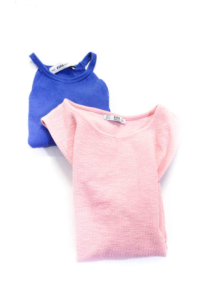 Zara Knit Womens High Neck Cropped Sleeveless Tank Dress Blue Pink Size S Lot 2