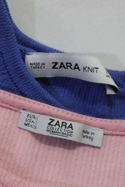 Zara Knit Womens High Neck Cropped Sleeveless Tank Dress Blue Pink Size S Lot 2