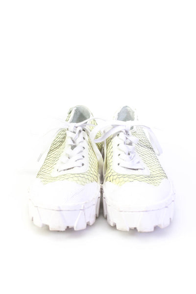 Schutz Womens Faux Snakeskin Rubber Laced Low Top Sneakers White Cream Size 7.5