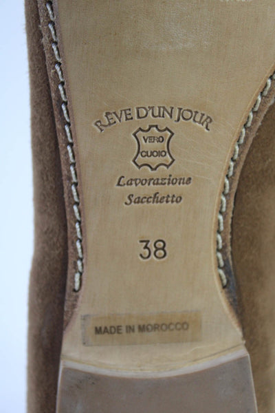 Reve D'un Jour Women's Round Toe Leather Suede Flats Brown Size 38
