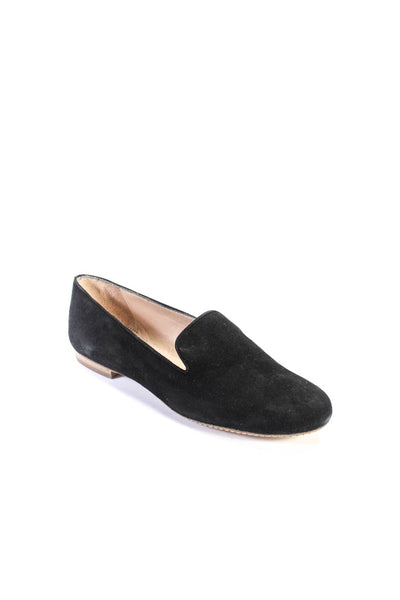 Reve D'un Jour Women's Suede  Leather Round Toe Slip On Flats Black Size 37.5