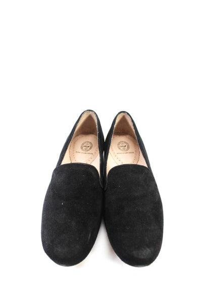 Reve D'un Jour Women's Suede  Leather Round Toe Slip On Flats Black Size 37.5