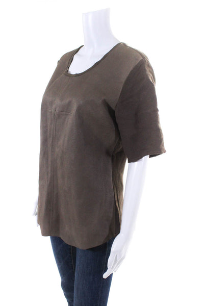 Raquel Allegra Womens Faux Leather Short Sleeves Blouse Brown Size 3