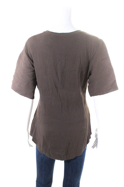 Raquel Allegra Womens Faux Leather Short Sleeves Blouse Brown Size 3