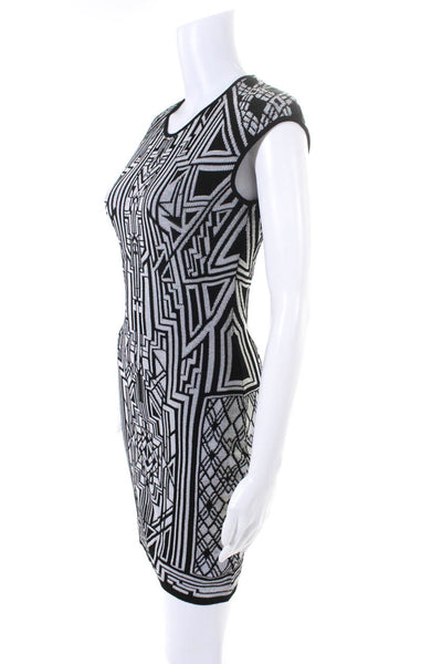 RVN Womens Geometric Print Sleeveless Body Con Dress Black Size Medium