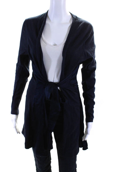 Magaschoni Women's Long Sleeve Tie Front Knit Cardigan Navy Blue Size M