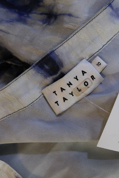 Tanya Taylor Womens Silk Tie Dye Ruffled Shorts Sleeve A-Line Dress Blue Size 10