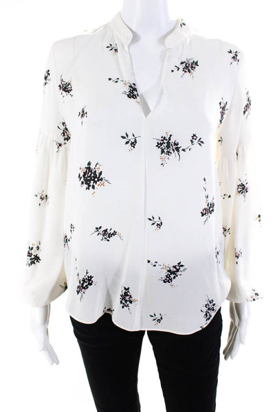 ALC Womens Long Sleeve V Neck Silk Floral Shirt White Black Size 0