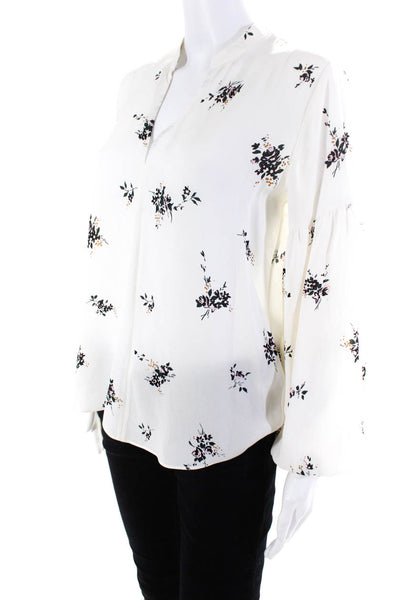ALC Womens Long Sleeve V Neck Silk Floral Shirt White Black Size 0