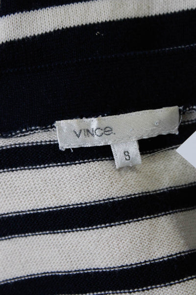 Vince Womens Button Front V Neck Striped Cardigan Sweater White Blue Size Small