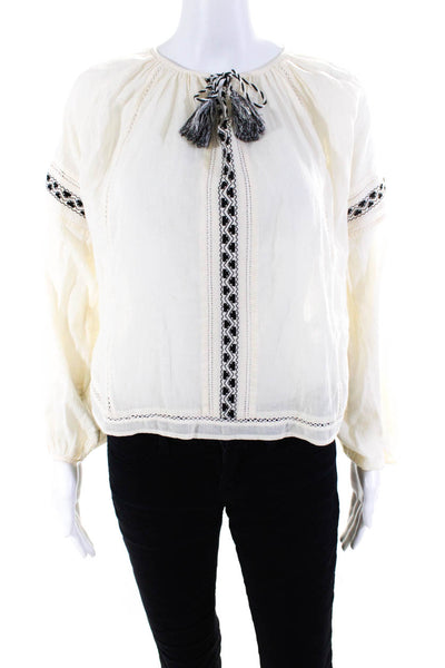 Love Shack Fancy Womens Long Sleeve Embroidered Trim Shirt White Size XS