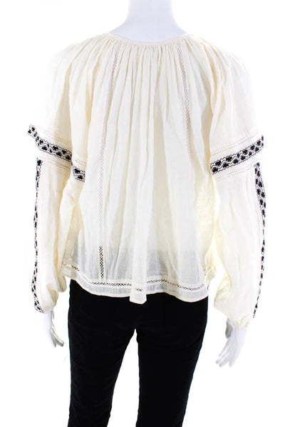Love Shack Fancy Womens Long Sleeve Embroidered Trim Shirt White Size XS