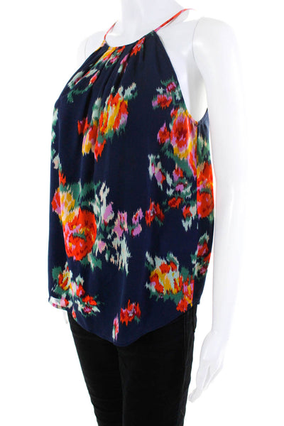 Joie Womens Sleeveless Scoop Neck Floral Silk Top Navy Blue Red Size 2XS