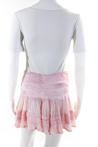 Designer Womens Knit Smocked Waistband Eyelet A Line Skirt Pink Size Small