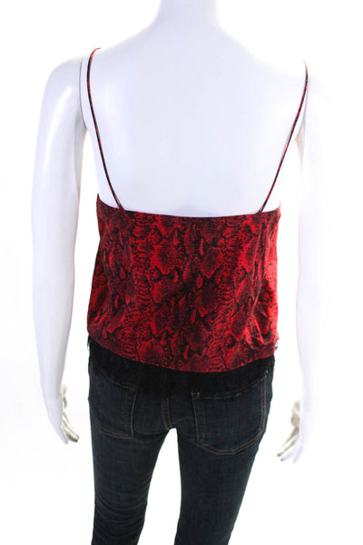 Alice + Olivia Womens Snakeskin Printed Lace Trim Silk Top Red Black Size Medium