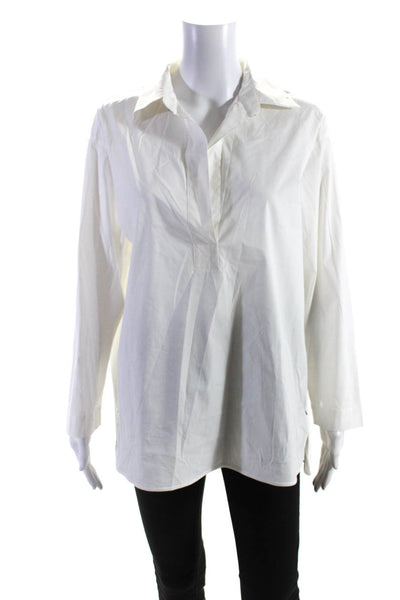 Lafayette 148 New York Women's Collar Long Sleeves Slit Hem Blouse White Size S