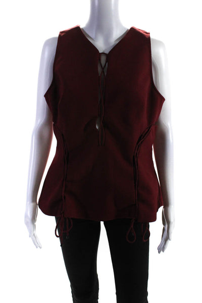 Kendall + Kylie Womens Woven Lace Up Sleeveless Blouse Top Burgundy Size L