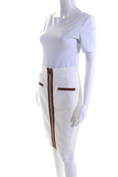 Barbara Bui Women's Zip Front Knee Length Pencil Skirt White Size 38