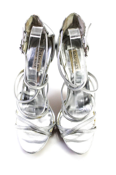 Badgley Mischka Womens Leather Strappy Sandal Heels Silver Size 8 Medium