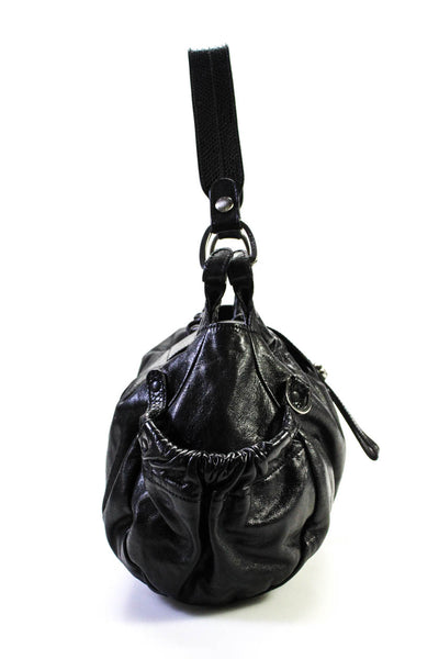 Hogan Womens Leather Flap Silver Tone Hobo Shoulder Handbag Black