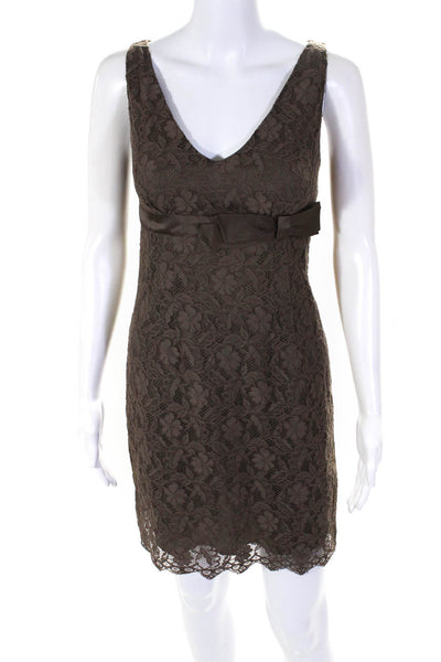 RED Valentino Womens Floral Lace V Neck Bow Empire Waist Dress Brown Size 40