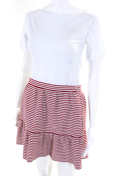 RED Valentino Womens Striped Tiered Pleated Pocket Short Skirt Red White Size 44