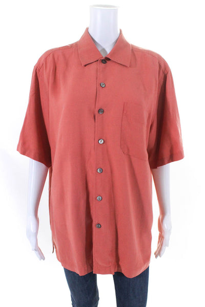 Per Lui Per Lei Womens Button Front Collared Shirt Salmon Pink Size Large
