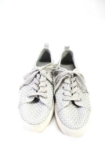 J Slides Womens Lace Up Woven Leather Low Top Sneakers Gray Size 10