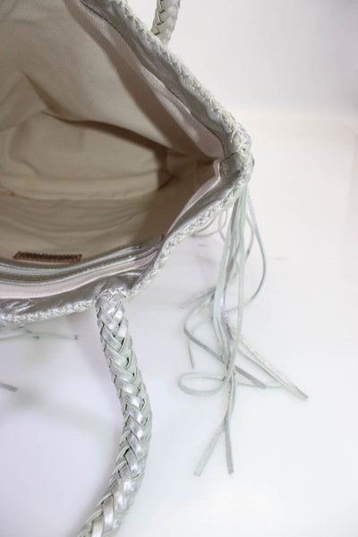 En Shalla Womens Woven Embroider Braided Frayed Textured Shoulder Handbag Silver