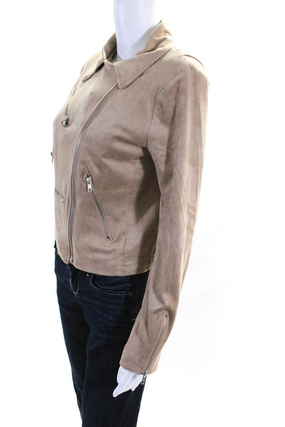 Olivaceous Womens Collar Zipped Long Sleeve Darte Motorcycle Jacket Brown Size M