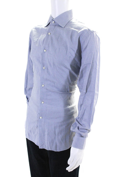 Ermenegildo Zegna Mens Cotton Buttoned Collared Stripe Print Top Blue Size EUR42