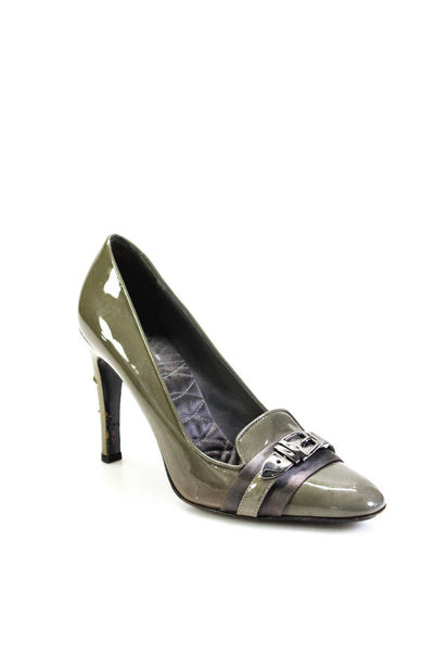 Gucci Womens Patent Leather Almond Toe Buckled High Heel Pumps Green Size 8.5US