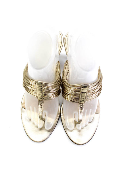 Michael Kors Womens Metallic Strappy T-Strap Slide On Heeled Sandals Gold Size 8