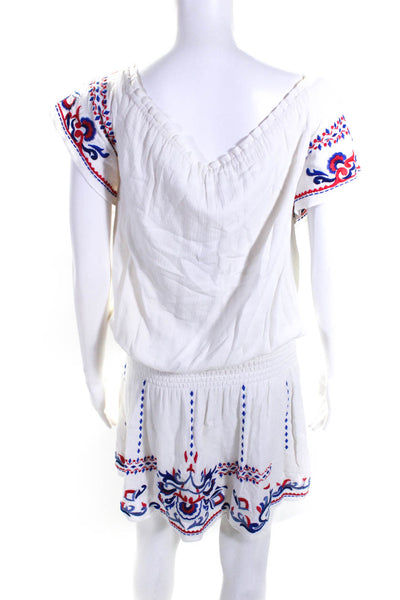 Parker Women's Embroidered Off Shoulder Blouson Mini Dress White Size S