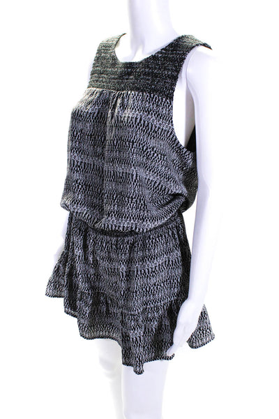Joie Women's Sleeveless Abstract Print Silk Blouson Mini Dress Black Size M