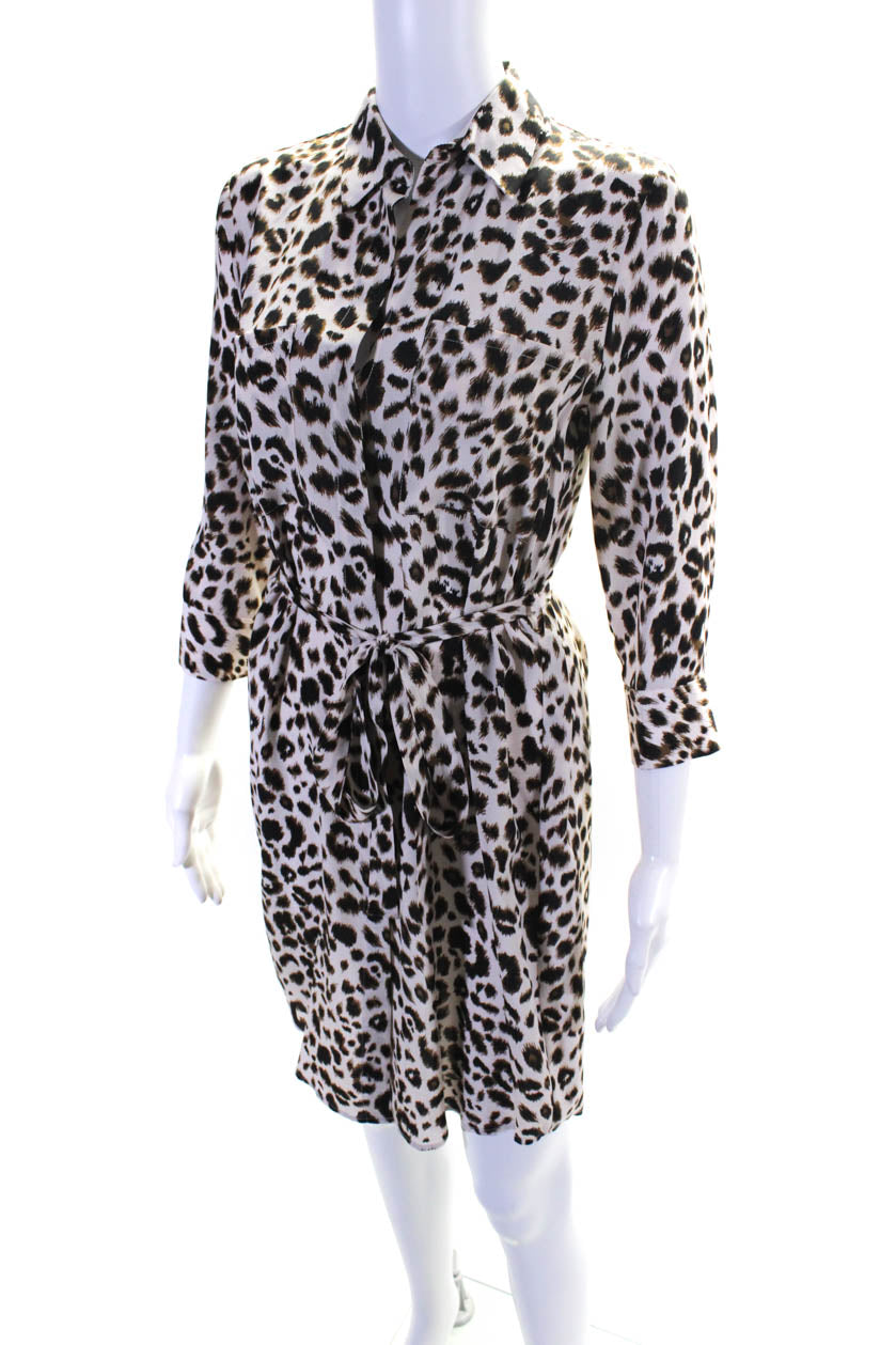 L'Agence Women's Silk Animal Print 3/4 Sleeve Belted Midi Dress
