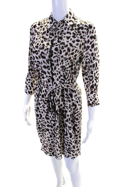 L'Agence Women's Silk Animal Print 3/4 Sleeve Belted Midi Dress Brown Size XS