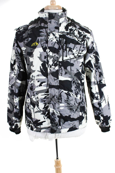 Afilok Boys'Fleece Lined Camouflage Print Full Zip Hooded Coat Gray Size 14-16