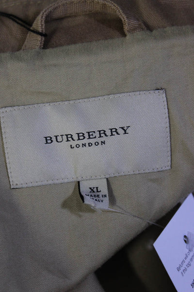 Burberry London Womens Button Front Belted Collared Coat Brown Cotton Size XL