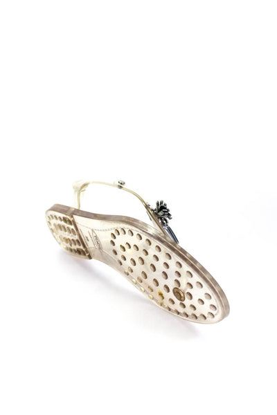 Tods Womens Tassel Detail T-Strap Flat Jelly Sandals Clear Size 38 7.5