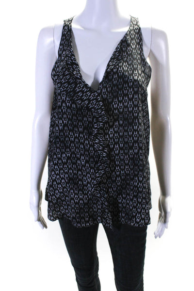 Rebecca Taylor Women's Abstract Print Sleeveless V Neck Silk Blouse Black Size 8