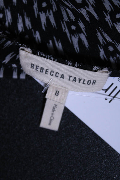 Rebecca Taylor Women's Abstract Print Sleeveless V Neck Silk Blouse Black Size 8