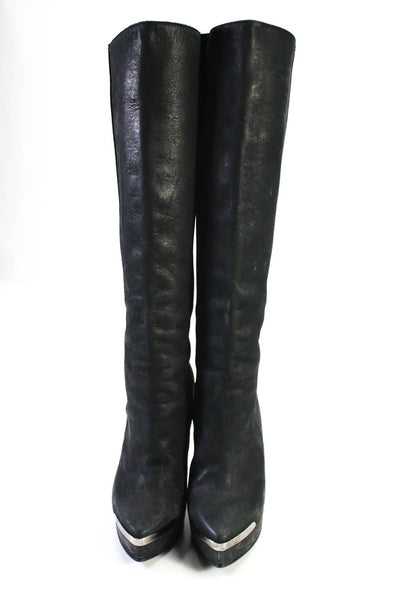 Lanvin Womens Leather Platform Pointed Toe Knee High Boots Black Size 38 8