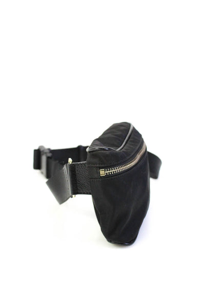 Barneys New York Womens Nylon Silver Tone Zip Up Black Belt Bag Small Handbag