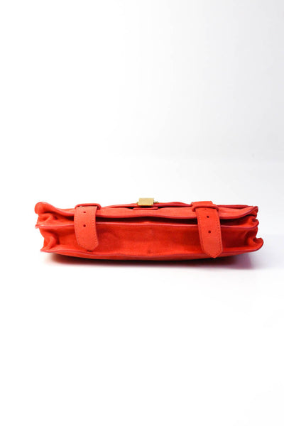 Proenza Schouler Womens Suede Gold Tone Buckle Up Red Clutch Small Handbag