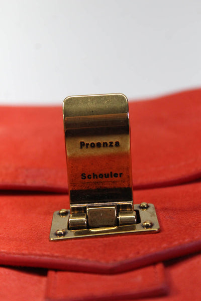 Proenza Schouler Womens Suede Gold Tone Buckle Up Red Clutch Small Handbag