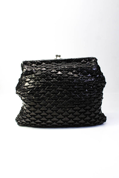 Devi Kroell Womens Textured Leather Kiss Lock Fold Over Black Clutch Handbag